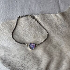 Sterling Silver Doublet Opal Heart Bracelet